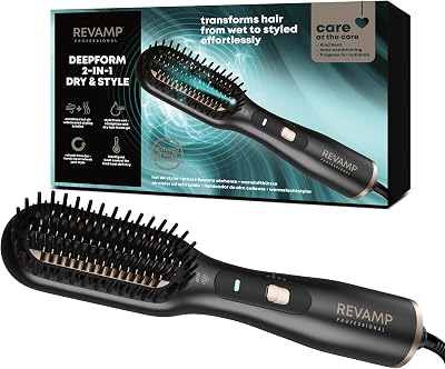REVAMP Deepform Hair Straightener Brush, Ceramic 2 in 1 Dry & Style