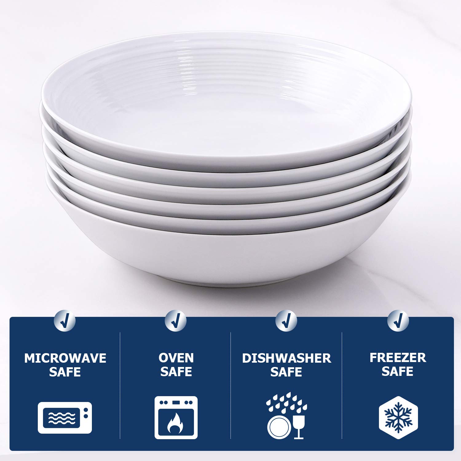 Y YHY 26 Ounces Porcelain Pasta Salad Bowls, White Soup Bowl Set, Wide