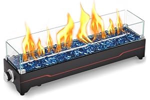 GRISUN Tabletop Fire Pit,28 Inch Propane Fire Pit Table,45000 BTU Table Top Firepit with Glass Wind Guard,Stainless Steel Burner,Fire Glass,Portable Propane fire Pit for Patio, Camping, Backyard & RV