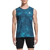 Sanken Men's Workout Tank Top Tie-Dye Blue Seamless Quick-Dry Sleeveless Workout Shirt Running Singlet Gym Marathon