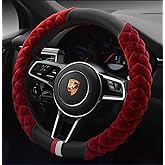 HAOKAY Luxury Fluffy Winter Steering Wheel Cover for Women,Soft Warm Short Plush Steering Wheel Cover Red Fuzzy with Universal 14.5-15 Inch