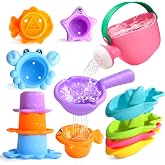 Fajiabao Toddler Bath Toys for Kids Ages 1-3 Stack, Scoop &amp; Pour Set 9PCS | Learning Mold Free Bath Toys with Color Stacking Cups &amp; Watering Can Interactive Shower Toys for 1 2 3 4 5 6 Birthday Gifts