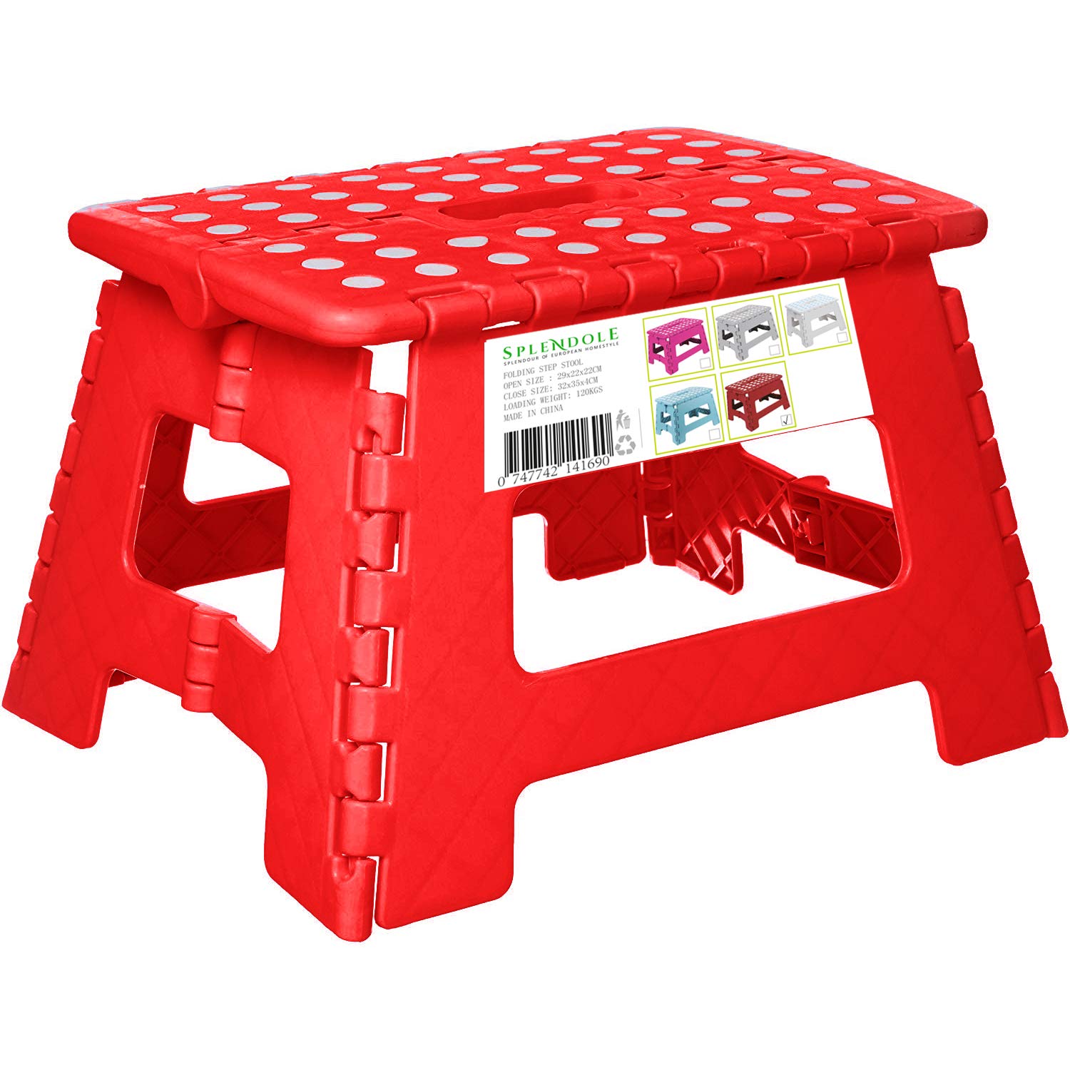 Splendole Small Folding Step Stool 22cm Anti Slip Top Compact Folding Plastic Stool Easy To Store, Perfect for Kitchen Step or Bathroom Step (Red)