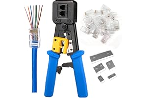 PETECHTOOL RJ45 Crimping Tool Ethernet Crimper for Cat6 Cat5 Cat5e RJ45 Pass Through Connectors and RJ12 Ends Comes with 20PCS RJ45 Cat6 Connectors and Replacement Blades