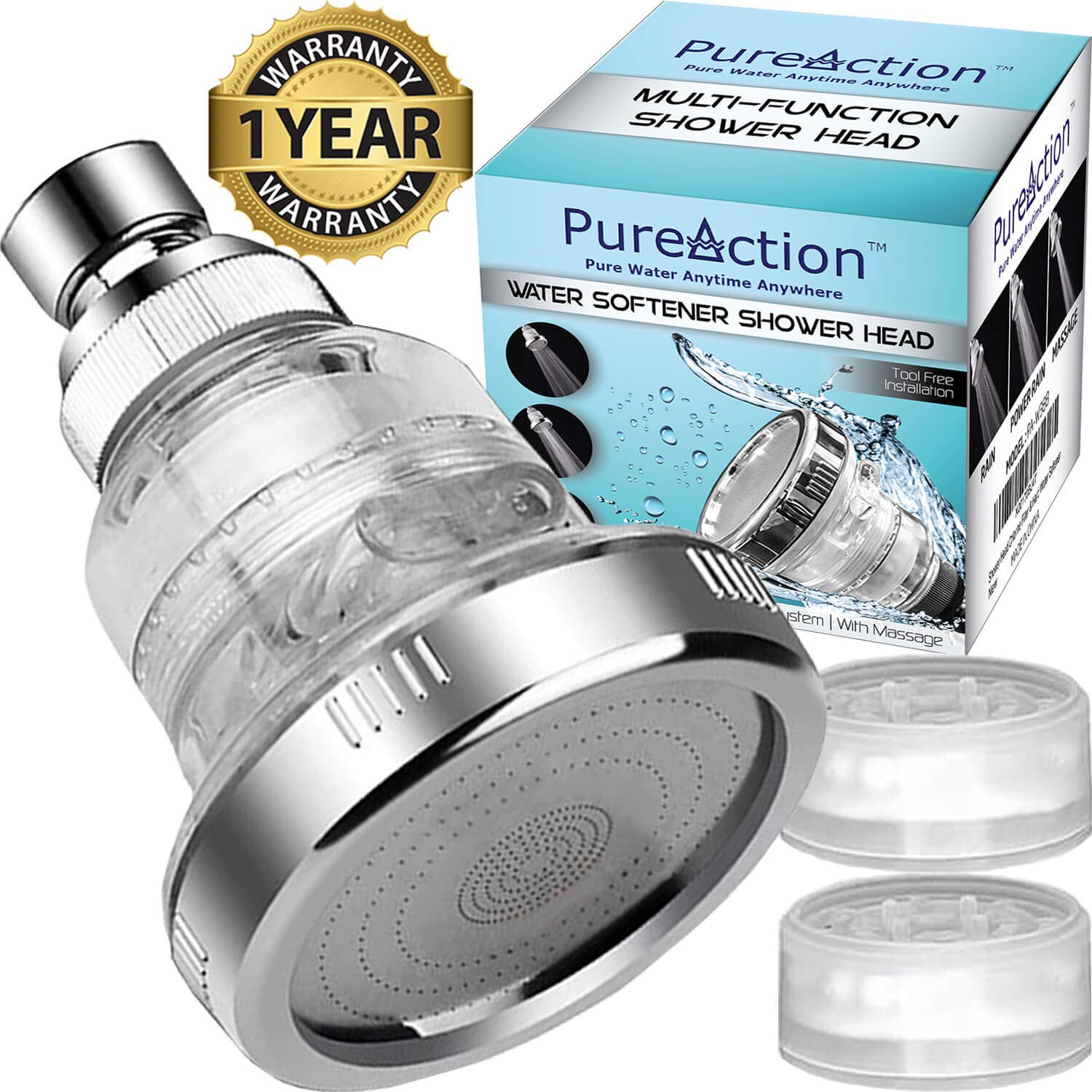 PureAction Shower Head Filter Water Softener for Hard Water 