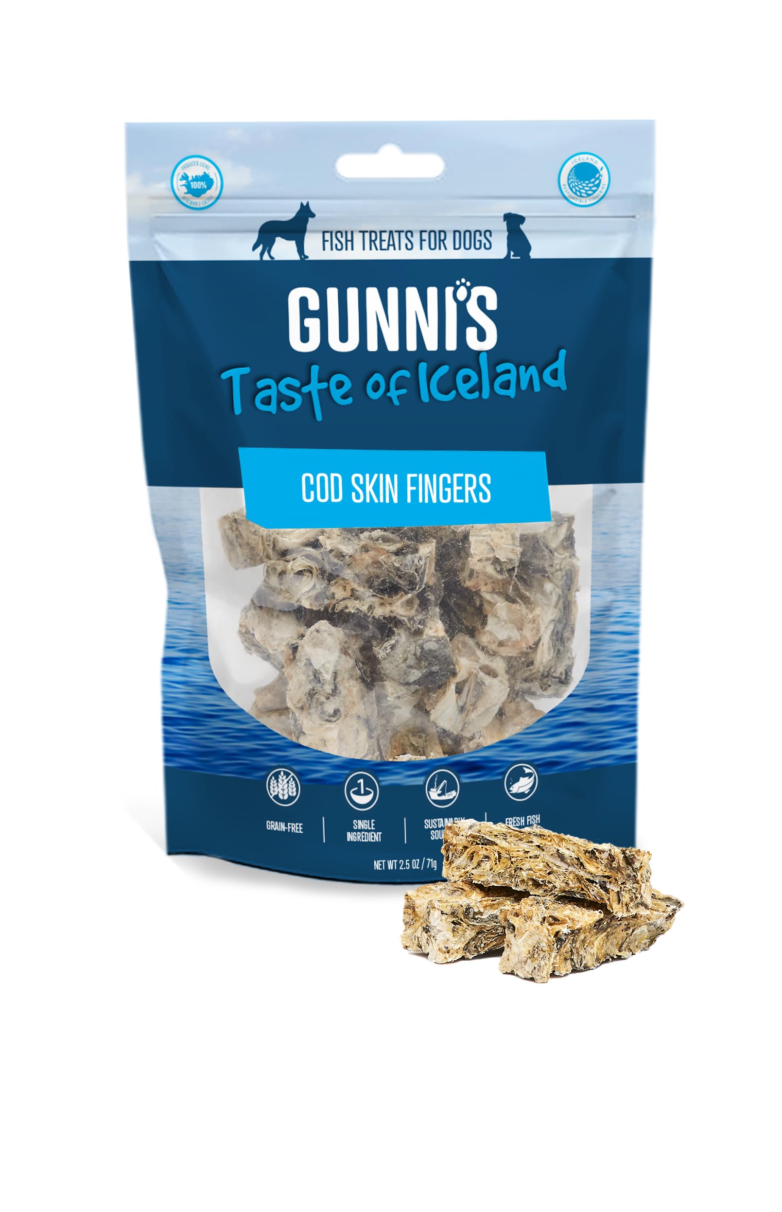 Gunni’s Cod Skin Fingers | Pure Icelandic Cod Skin crunchy chews for dogs | Traceable | MSC Certified | Sustainable | 100% Natural | Gently dried | 71g
