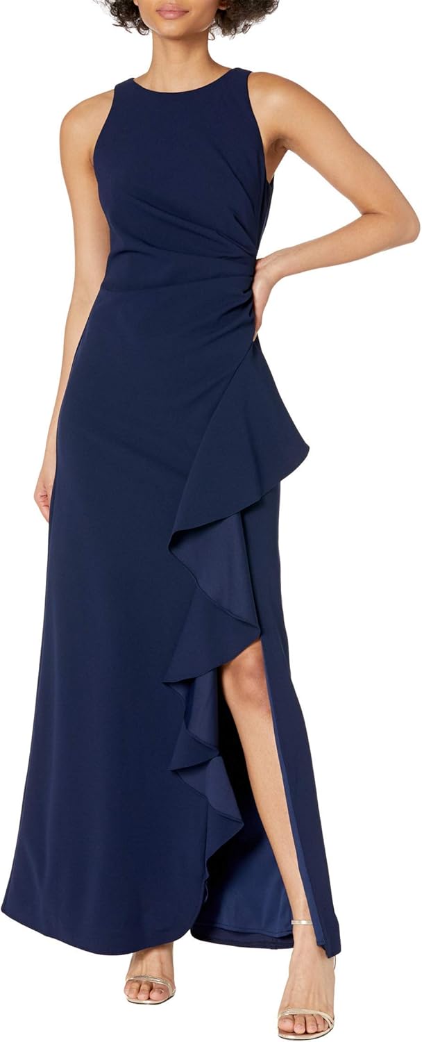 Alex Evenings Women's Long Sleeveless Cascade Ruffle Detail Dress with