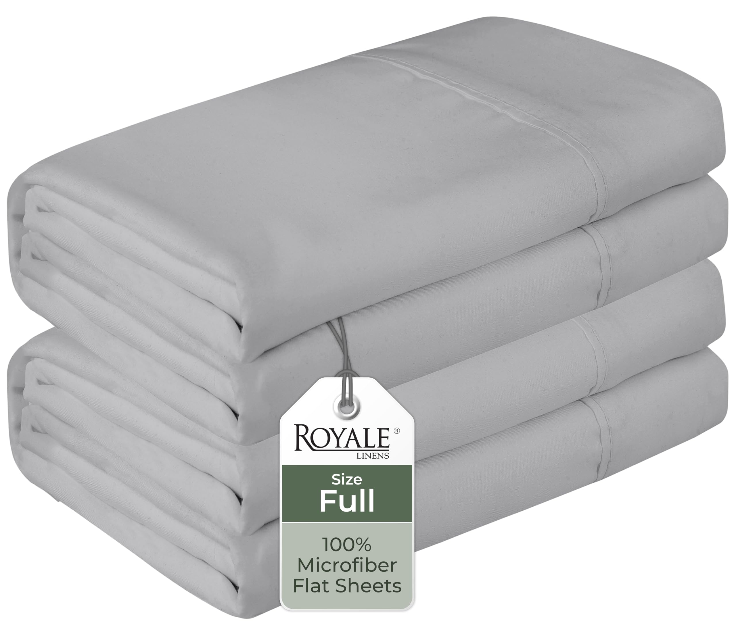 Photo 1 of Royale Linens 2 Pack Bulk Flat Sheet Set - Top Sheets - Soft 1800 Microfiber - Wrinkle & Stain Resistant - for Hotel, Massage Table, Hospital, Dorm - Full Flat Sheet Sold Separately (Full, Silver)