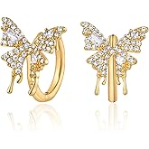 Dremmy Studios Dainty CZ Huggie Hoop Earrings 14K Gold Plated Chunky Simple Cute Thick Round Frill Bead Ball Starburst Cuff Earrings Cubic Zirconia Hoop Earrings Minimalist Personalized Gift for Her