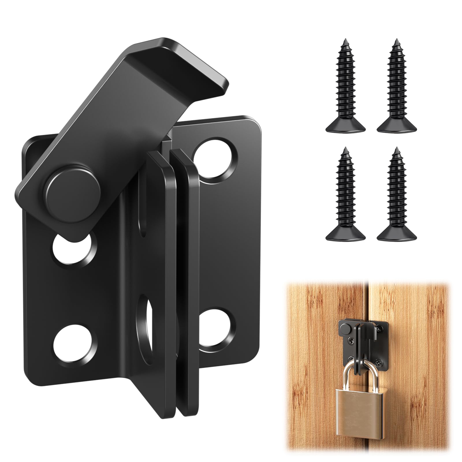 Stainless Steel Shed Lock Flip Latch Slide Bolt for Wooden Gates - Black, L: 45 x 40 (Black) — image 1