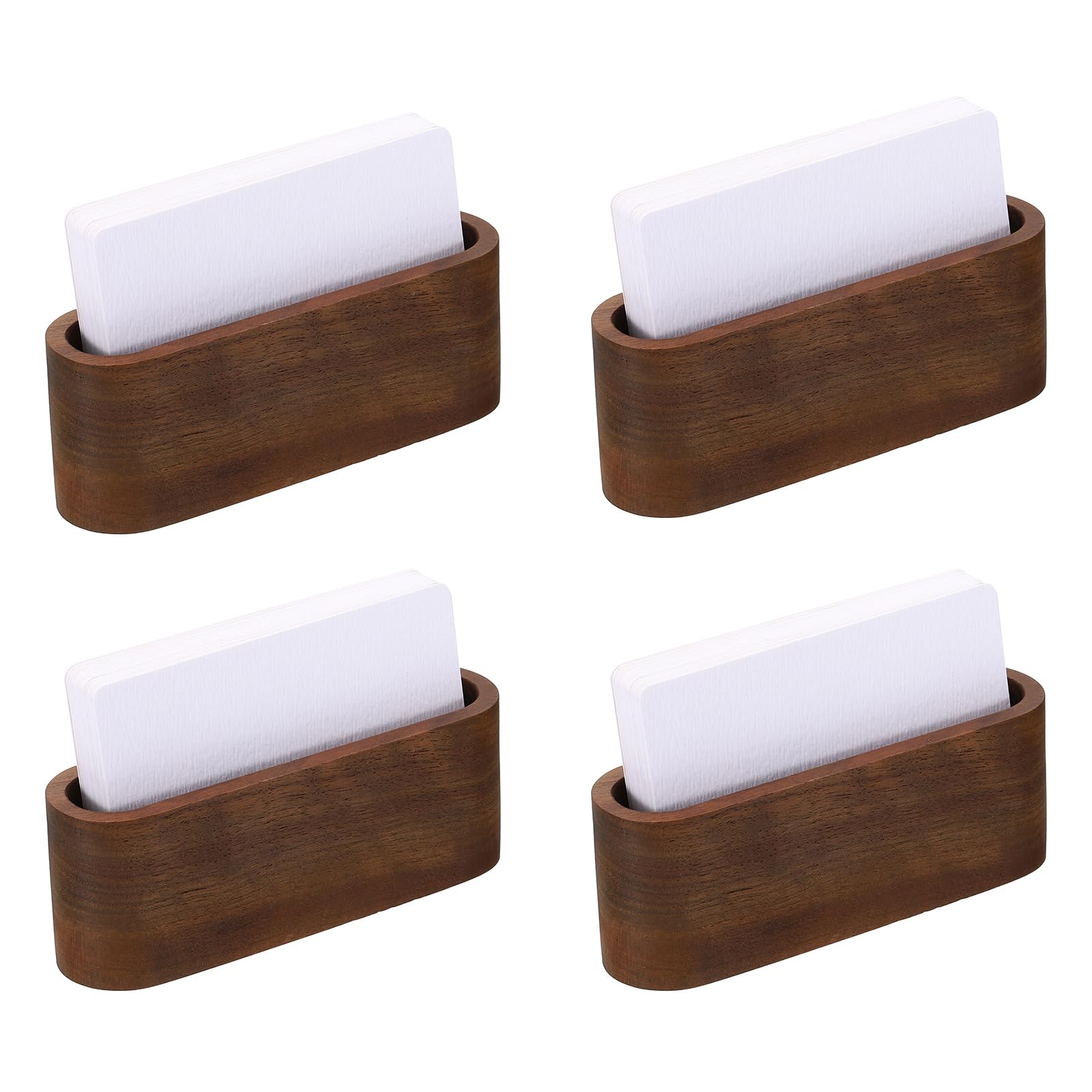 PATIKIL Business Card Holder for Desk, 4pcs Single Slot Wood Business Card Holders Wooden Card Stand Organizer Cards Display for Office Exhibition, Dark Brown
