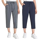 Weintee Women's Cotton Capris with Pockets 2 Pack