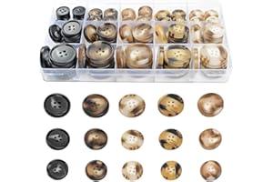 OELFFOW 110Pcs Mixed Sewing Buttons, 4-Hole Craft Round Blazer Buttons, 5 Color 3 Size (15mm, 20mm, 25mm) Suit Coats Resin Button, Suitable for Variety Clothing Sewing, DIY Craft (Coffee Color)