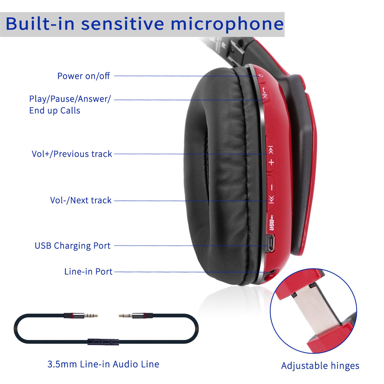 Bluetooth Headphones for PS4 XBOX ONE S, KOTION EACH B3506 Wireless Headset Foldable Gaming Headset V4.1 with Mic for Playstation 4 PC Mac Smartphones Computers (Red)