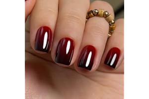 Curvlife Soft Gel Short Press On Nails Kit - 30pcs Red Ombre Oval Full Cover False Christmas Nail Tips Designs, Fake Nail with Nail Glue - Easy Application Nail Accessories for Women