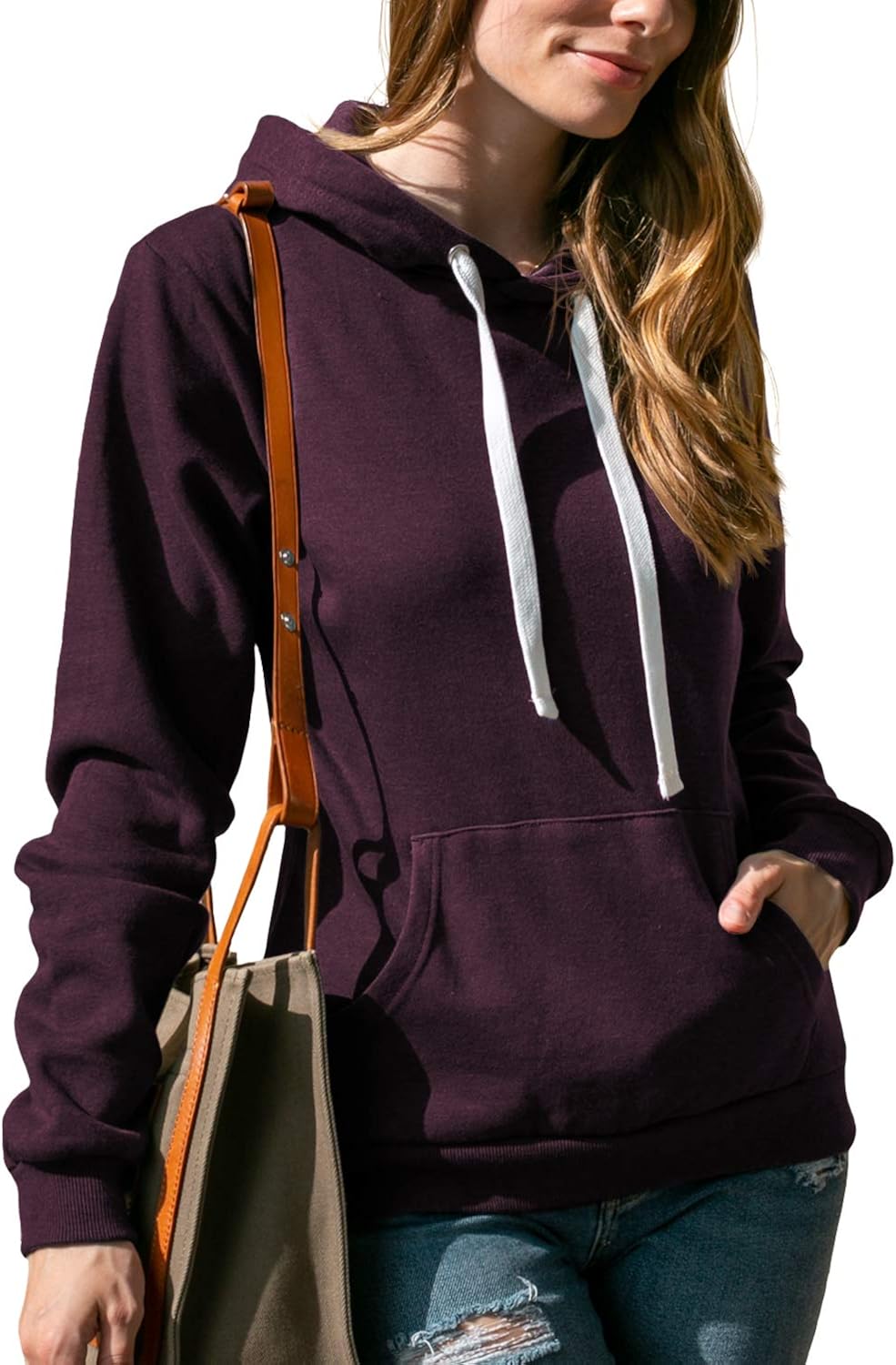 Doublju Basic Lightweight Pullover Hoodie Sweatshirt for Women: Clothing