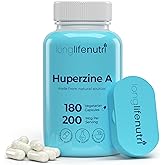LongLifeNutri Huperzine A 200mcg - from Huperzia Serrata Leaf, 180 Vegetarian Capsules, Natural Brain Nootropic for Focus, Memory, and Clarity, 6 Month Supply, GMP Certified, Made in USA