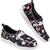 Halloween Shoes Women Fashion Halloween Canvas Sneakers 2025 Skeleton Pumpkin Printed Low Top Lace up Walking Shoes Breathable Comfortable Slip on Flats Pumpkin Sneakers