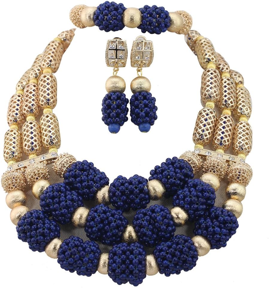 AfricanbeadsRed Beads Statement Women Jewelry Necklace Set Dubai Gold African Nigerian Beads Jewelry Set for Wedding