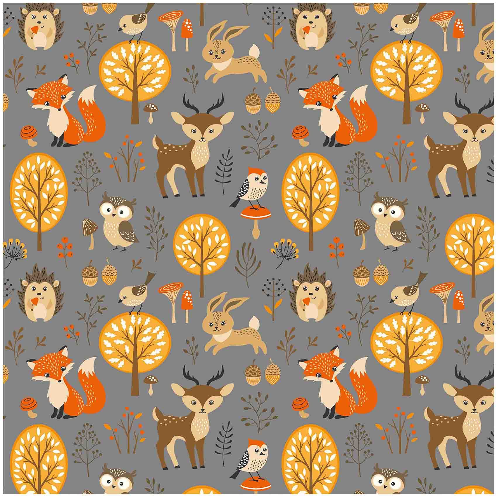 VmG-Store 1 m 100% Cotton Fabric, Animal Pattern, Grey, Cotton Fabric by the Metre