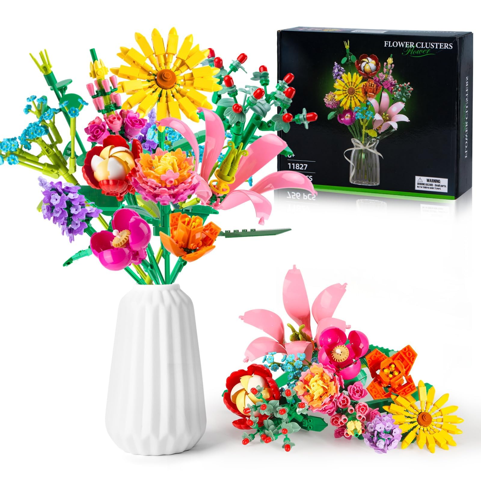 OKKIDY 756 PCS Flower Bouquet Building Sets - 11 Kinds of Building Block Flowers, Botanical Collection Crafts Set for Home Office Decoration, Valentines Day for Adults Girl