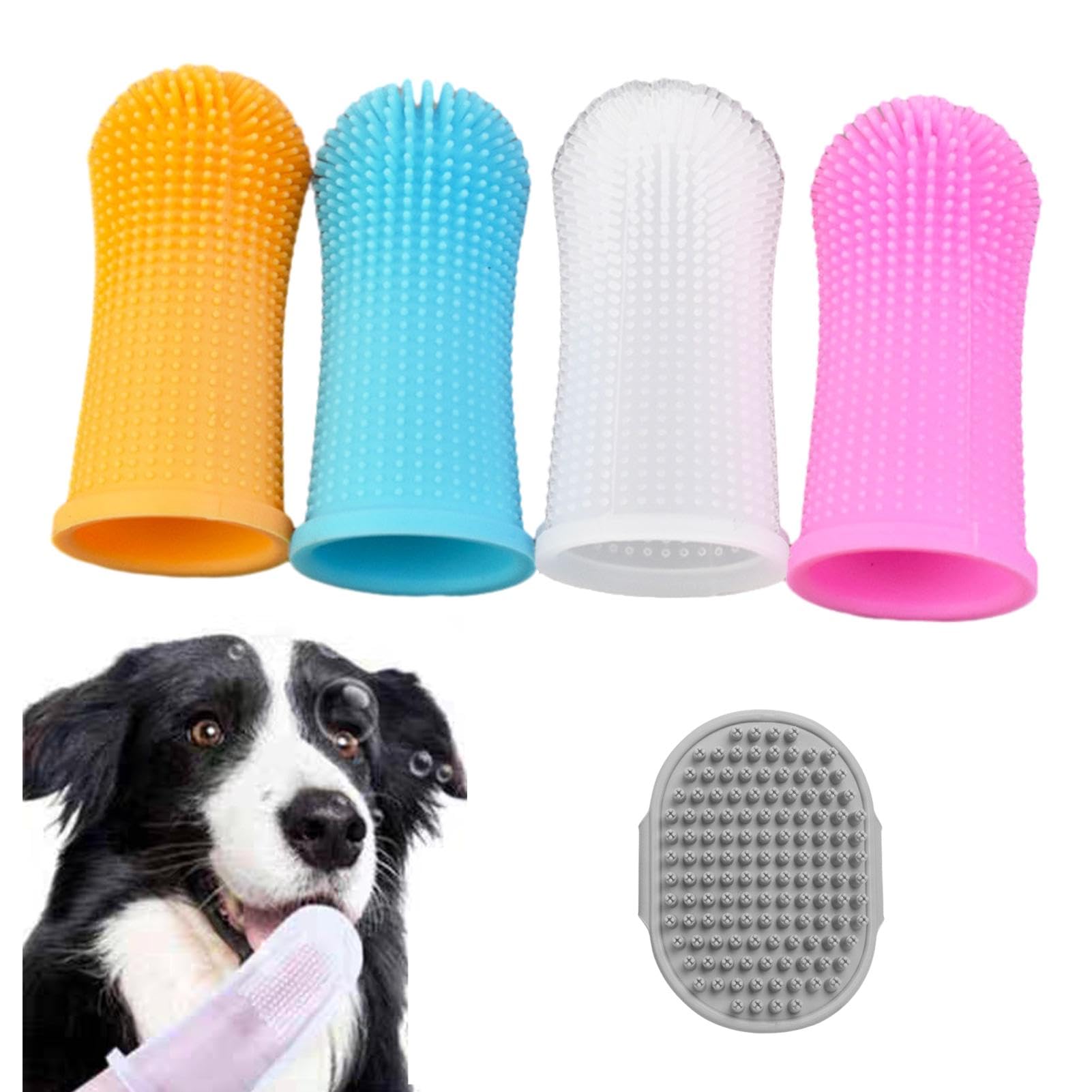 4Pcs Dog Finger Toothbrush,Cat Puppy Toothbrush with Massage Brush,360º Soft Silicone Pets Teeth Cleaning Toothbrush for Cat Dental Care and Other Pet Dental Care(Multicolor)
