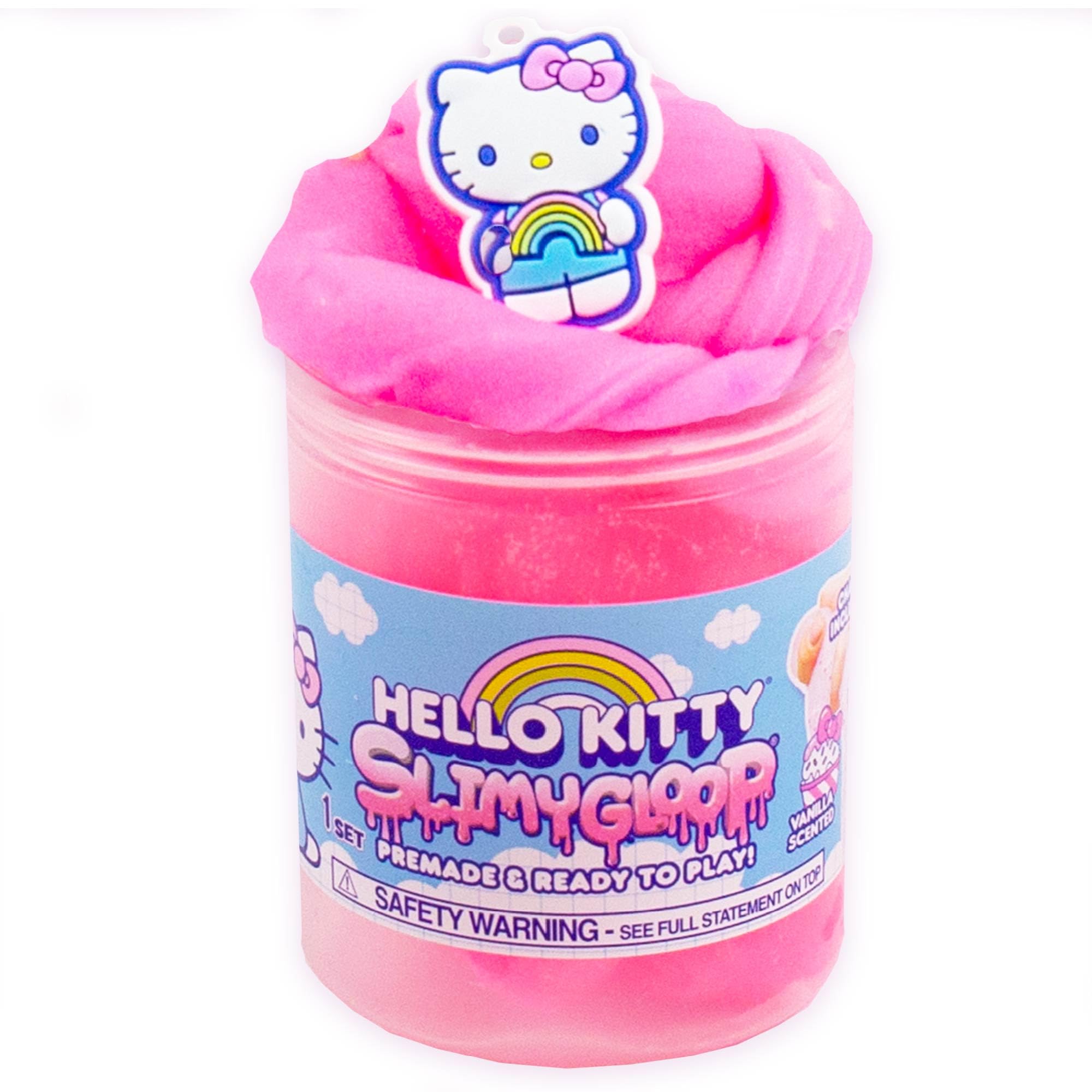 Hello Kitty SLIMYGLOOP, 8 oz. Pink Crystal Slime, Vanilla Scented with Sprinkles, Pearls Charm, Great Party Supplies, Sanrio Party Favors, Toys, Stress Relief Toy