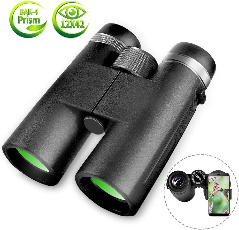 Binoculars for Adults, 12x42 BAK4 Roof Prism FMC Lens, Compact Professional HD Binoculars with Low Light Night Vision Waterproof Binoculars for Bird Watching