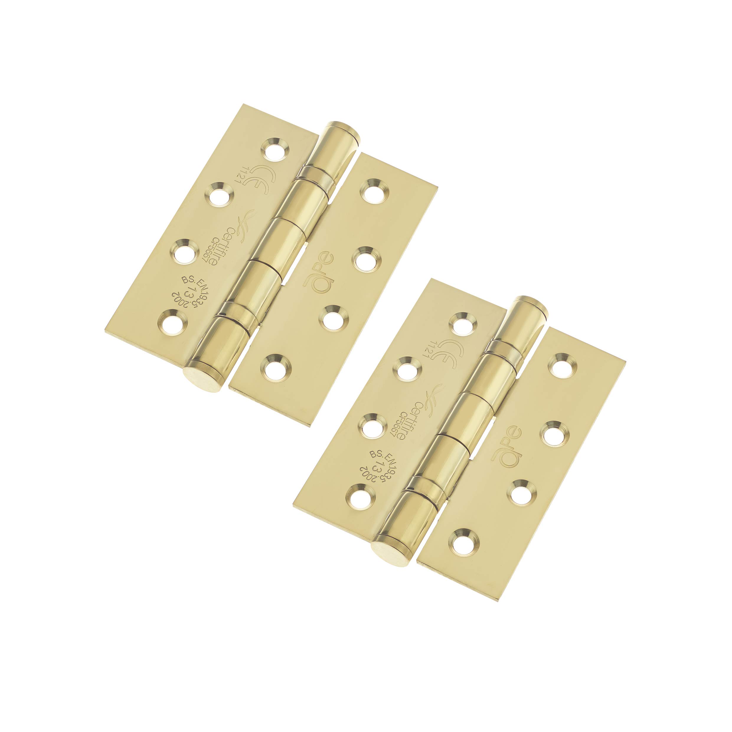 Stainless Hinges 4" - 102x76x3mm with Square Corners 1 Pair Pack [2 Hinges] Including Screws PVD Polished Brass Finish
