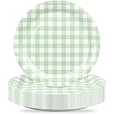 Houuqe 48Pcs 7 Inches Gingham Party Supplies Sage Green Paper Plates Disposable Plaid Decorative Dinner Dessert Serving Plates for Baby Shower Wedding Birthday Party