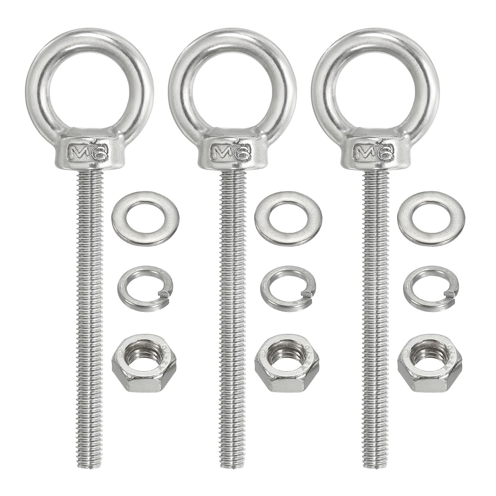 PATIKIL M6 x 70mm Lifting Shoulder Eye Bolt, 3Pcs 304 Stainless Steel Lifting Ring Threaded Eyebolt with Nuts Washers for Hanging Hammocks Articles