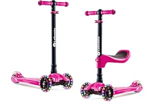 LaScoota 2-in-1 Kids Kick Scooter, Adjustable Height Handlebars and Removable Seat, 3 LED Lighted Wheels and Anti-Slip Deck, for Boys & Girls Aged 3-12 and up to 100 Lbs.