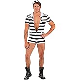 Men's Sexy Striped Prisoner Costume - Adult Jailbird Cosplay Outfit - Convict Criminal Uniform Costume
