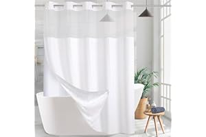 KONZENT Hotel Fabric Shower Curtain Shower Curtain Machine Washable with Snap in Removable Liner for Bathroom Bathtubs Spa(White,71" (W) X 74" (H))