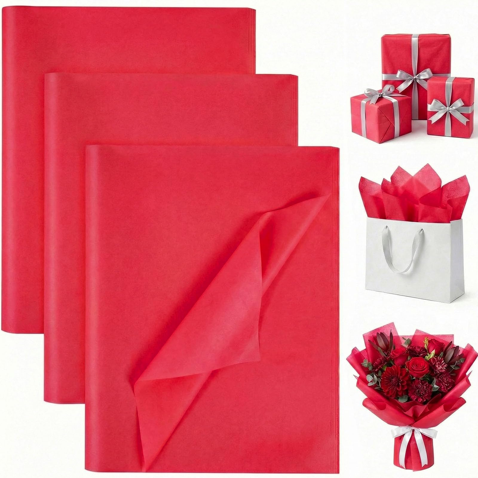 Photo 1 of 3 otters 120 Sheets Red Tissue Paper, 14" x 20" Gift Wrapping Paper for Gift Bags Christmas Wedding Birthday DIY Project Crafts Bouquet Flowers