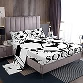 Feelyou Soccer Bed Sheets Tie Dye Sheet Set for Kids Boys Girls Teens Room Decor Black White Bed Set Twin Size Sports Games Sheets 3Pcs,1 Fitted Sheet+1 Pillow Sham+1 Flat Sheet