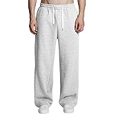 Susclude Mens Fleece Lined Baggy Sweatpants Wide Leg Mediumweight Comfy Lounge Slacks Loose Fit Track Pants Spring