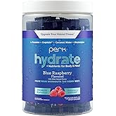 Perk Hydrate Electrolyte Stickpacks Blue Raspberry Flavored (20 Packets) - Coconut Water, CDP-Choline, L-Theanine, Gluten-Free