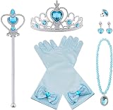 Vicloon Elsa Dress Up Accessories Set 7 Pcs Blue Crown Wand Gloves Earring