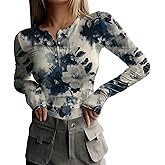 domirica Vintage Womens Long-Sleeved Half Button T Shirts Casual Tshirt Crewneck Fitted Tee Long Sleeve Oversized Tops Women