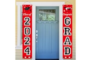 DAZONGE Graduation Decorations Class of 2024, Red and Black Graduation Party Decorations 2024 Graduation Banners for Any Schools or Grades Party Favor