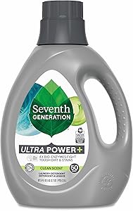 Seventh Generation Liquid Laundry Detergent, Clean Scent, 50 Loads, Power+ Fights Stains & 6X Cleaning Agents, 87.5 Fl Oz