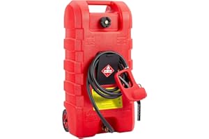 AsyPets 15 Gallon Fuel Caddy Portable Gas Fuel Tank,Gas Can with Manual Transfer Nozzle, Gasoline Diesel Fuel Tank On-Wheels, Siphon Mode Flow Rate of 2 Gallons Per Minute（Red）