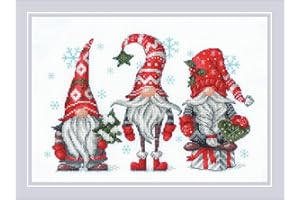 RIOLIS - Gnomes 2171, Christmas Cross Stitch Kits 11¾"x8¼, Cross Stitch for Beginners & Advanced, Crossstitch for Adults, Counted Stitching Kits, Embroidery Kit Christmas