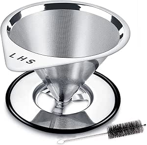 Pour Over Coffee Dripper, Coffee Filter Cone Reusable Paperless Stainless Steel Coffee Filter Single Layer Coffee Maker 1-4 Cup