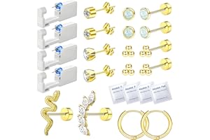 Nunpag 20 Pcs Ear Piercing Kit Ear Disposable Piercing Gun Kit Includes 4 Pcs Self Piercing Gun 18 Pcs Cubic Zirconia Earrings Stud Hoop Earrings 4 Cleaning Pads Easy-to-Use Ear Piercer Kit Tool