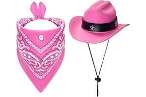 Fumwase Pet Cowboy Costume Halloween Costumes for Dogs Cat Puppy Hats with Bandana Scarf Cowboy Costume Accessories Dog Cat for Party Festival and Daily Wearing (Pink hat + Pink, Small)