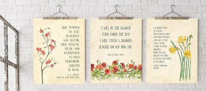 Poetry Quote Floral Art Print Set Inspirational Quote Prints Featuring William Wordsworth Edna St Vincent Millay And Aa Milne For Home Nursery