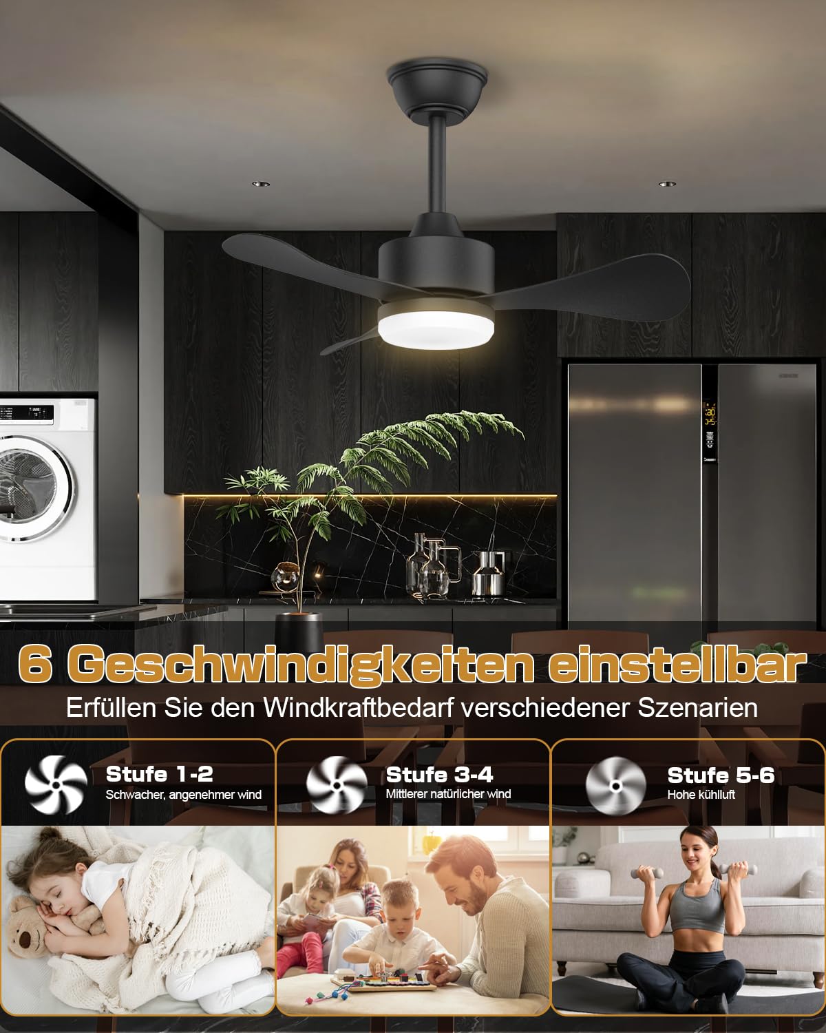 Airwit 71cm Deckenventilator mit Beleuchtung und Fernbedienung, Ø71cm Leise Deckenventilator mit Licht, Klein Lampe mit Ventilator für Schlafzimmer, Wohnzimmer, Kinderzimmer, Umkehrbaren DC Motor