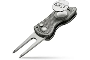 AIMING FLUID GOLF Golf Divot Repair Tool — 5-in-1 Golfing Ball Marker, Pitch Mark Repair, Putting Alignment, Club Tee, and Groove Cleaner, Accessory Metal Switchblade Design - Ideal Gift for Golfers